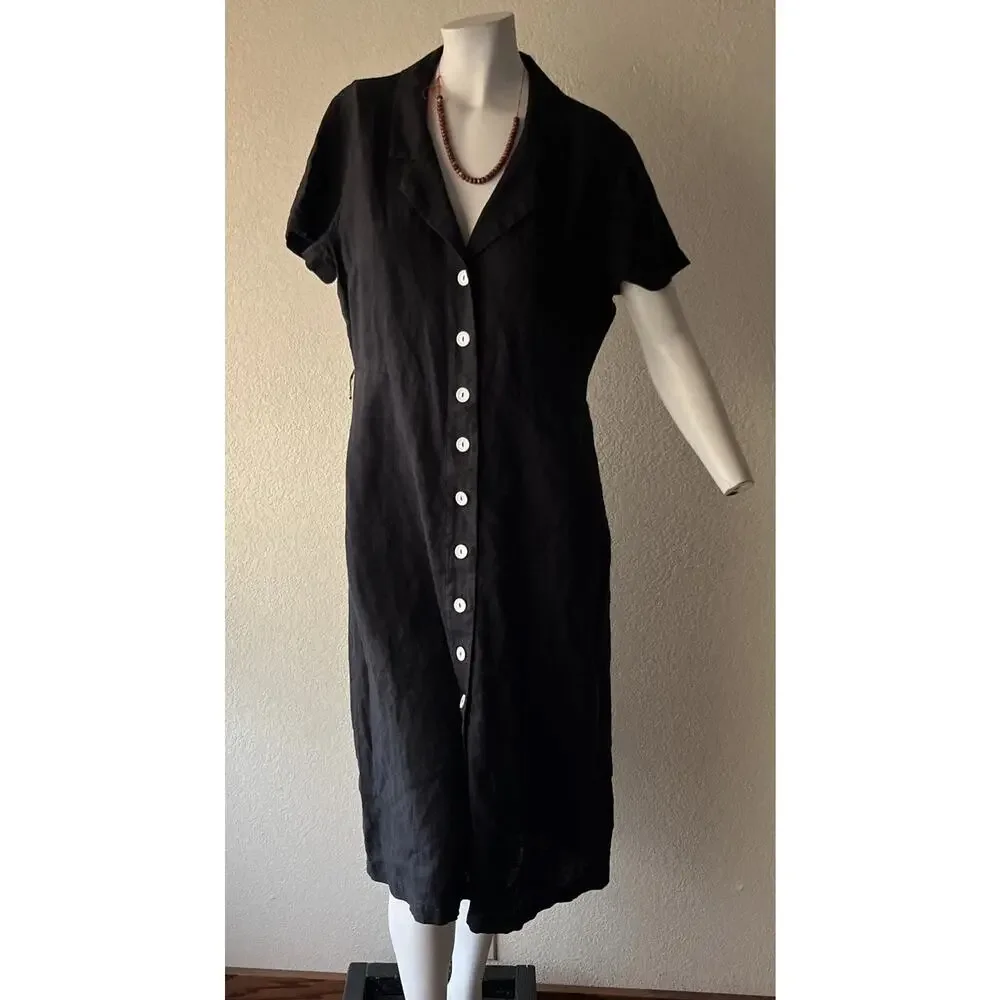 Quince 100% European Linen Button Front Dress | Black |Medium | Missing Belt - Picture 4 of 16